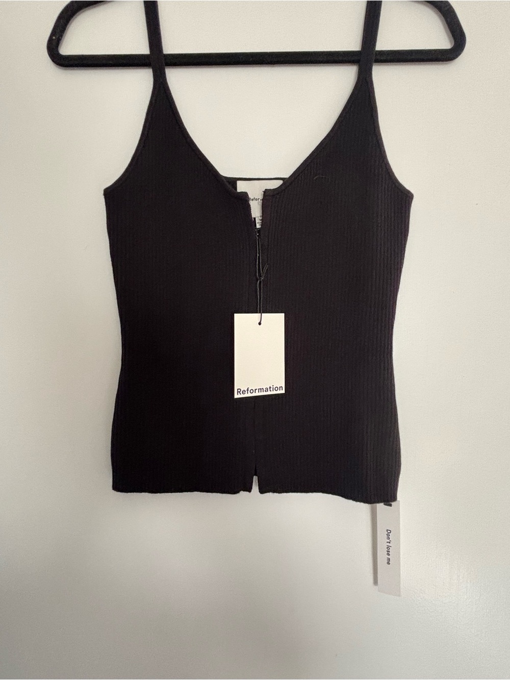Reformation Black Ribbed Latch-Front Tank Top